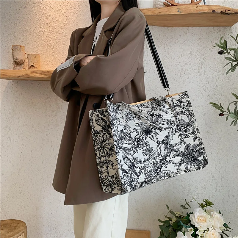 JulioFlorecer Vintage Printing Women Shoulder Bag Large Capacity Tote Bag For Ladies 2023 Trend Shopper Handbag Messenger Bag