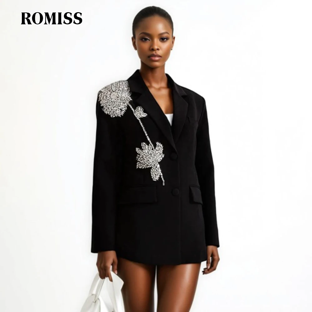 ROMISS-Blazer Slim à Manches sulfet Col Cranté pour Femme, Patchwork de Diamants, Style Chic, Mode Féminine, Automne 2024