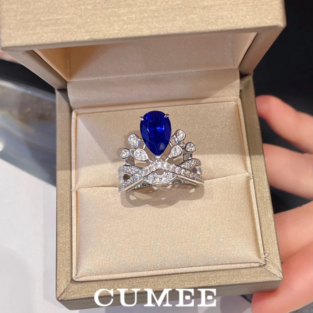 خواتم كومي كراون الياقوت المزروعة للنساء 925 الاسترليني. الذكرى السنوية للحفلات مطلية بالذهب والفضة #3