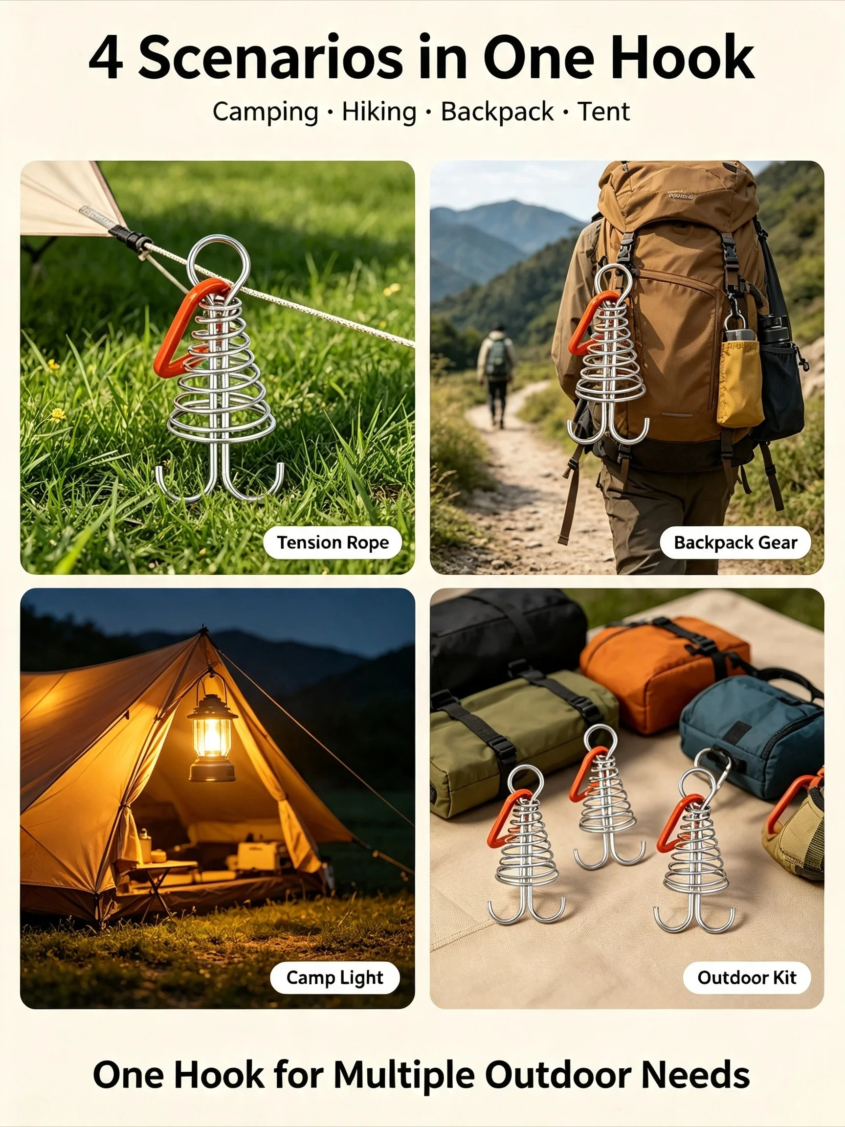 Tent Deck Nails Octopus Wind Rope Fixing Buckle, Wooden Deck Gap Fixing Nail With Spring Tent Wind Rope Hook