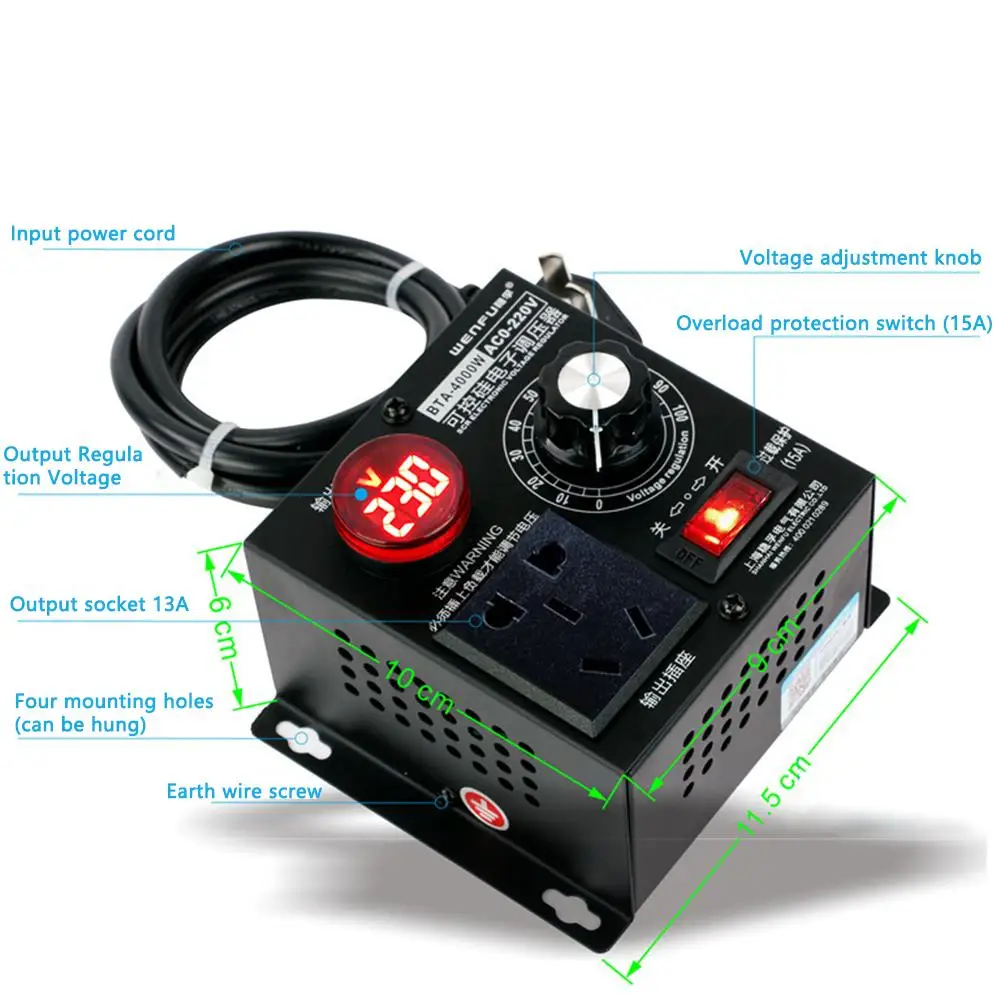220v 4000w High-power Scr Voltage Regulator Motor/fan/electric Drill Speed Controller Governor Thermostat Voltage Controller