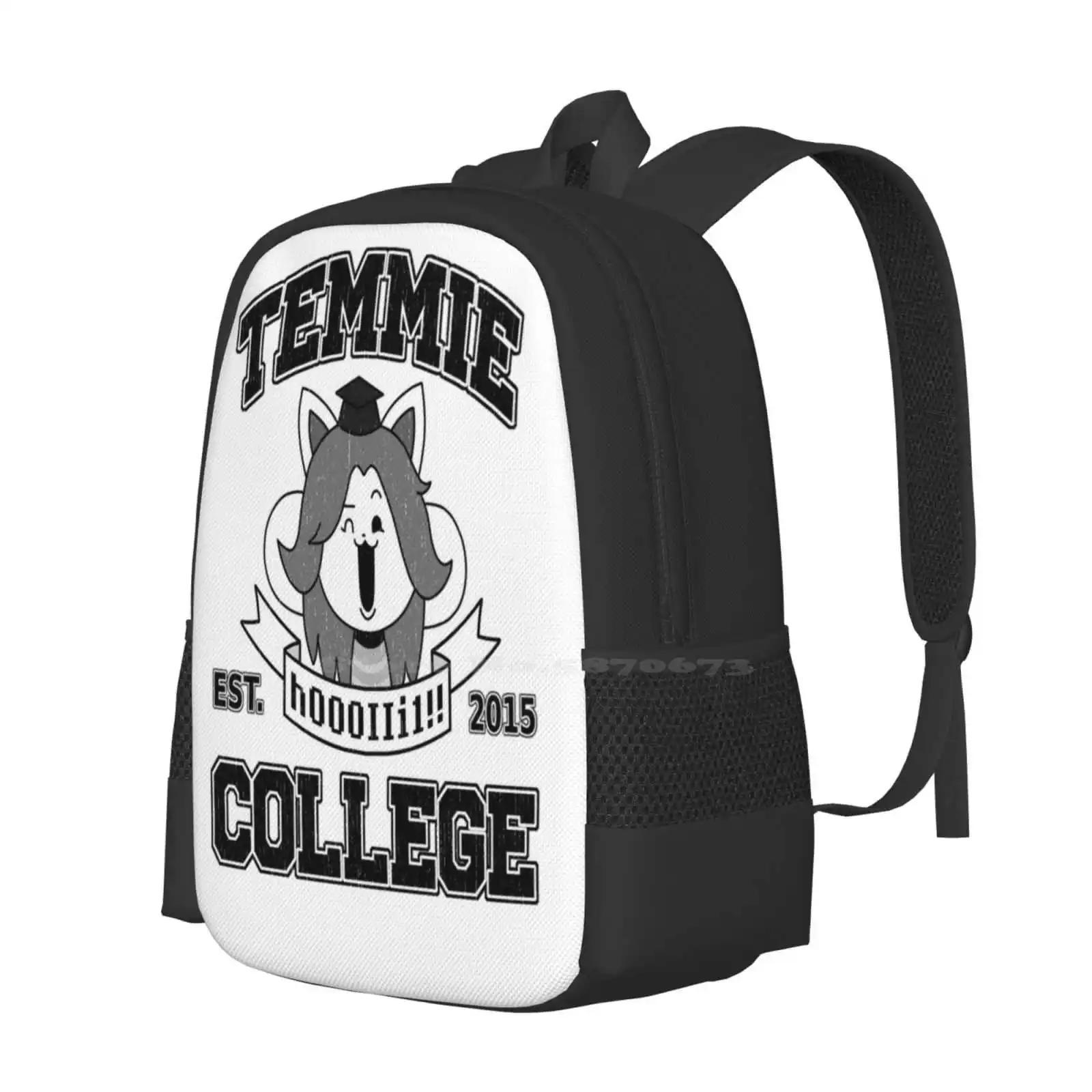 Temmie College 3D Print Design Backpack Student Bag Temmie Village Temmie Fanart Undertale Game Sans Collegehumor University