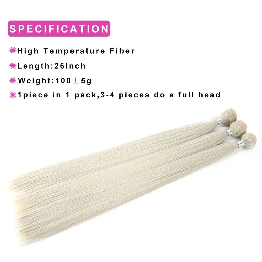 Extensiones de Cabello sintético súper suave, mechones rectos de fibra de alta temperatura, 26 pulgadas, 100g