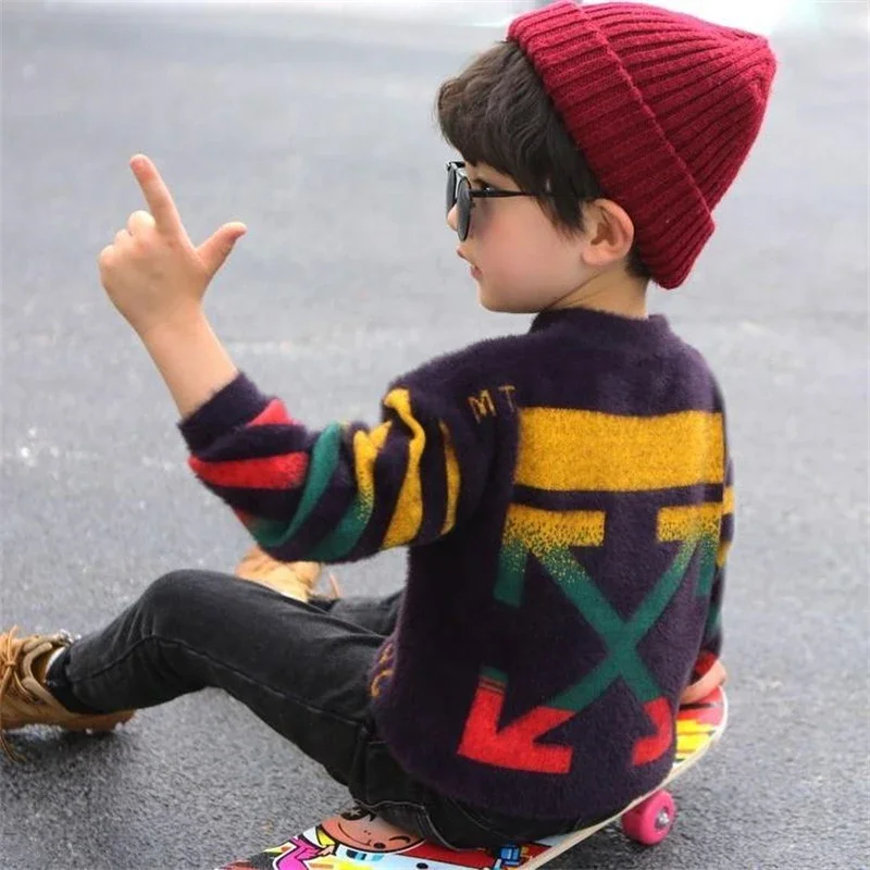 

Boys Sweater Kids Outwear Tops Jackets 2024 Luxury Fleece Thicken Warm Winter Autumn Costume Teenage Children Clothing