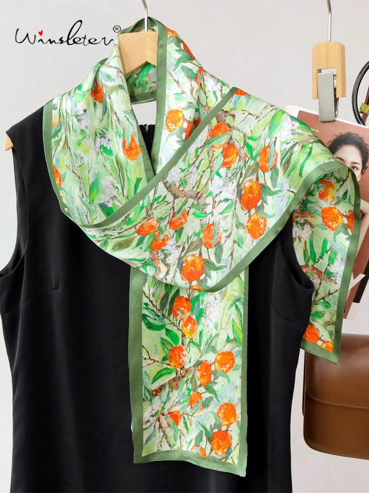 

Winsleter-Women 100%Real Silk Elegant Scarf, 150*16CM Oil Painting, Mom Gift Retro Occupation Long Scarf, 2026 Summer A63849CC