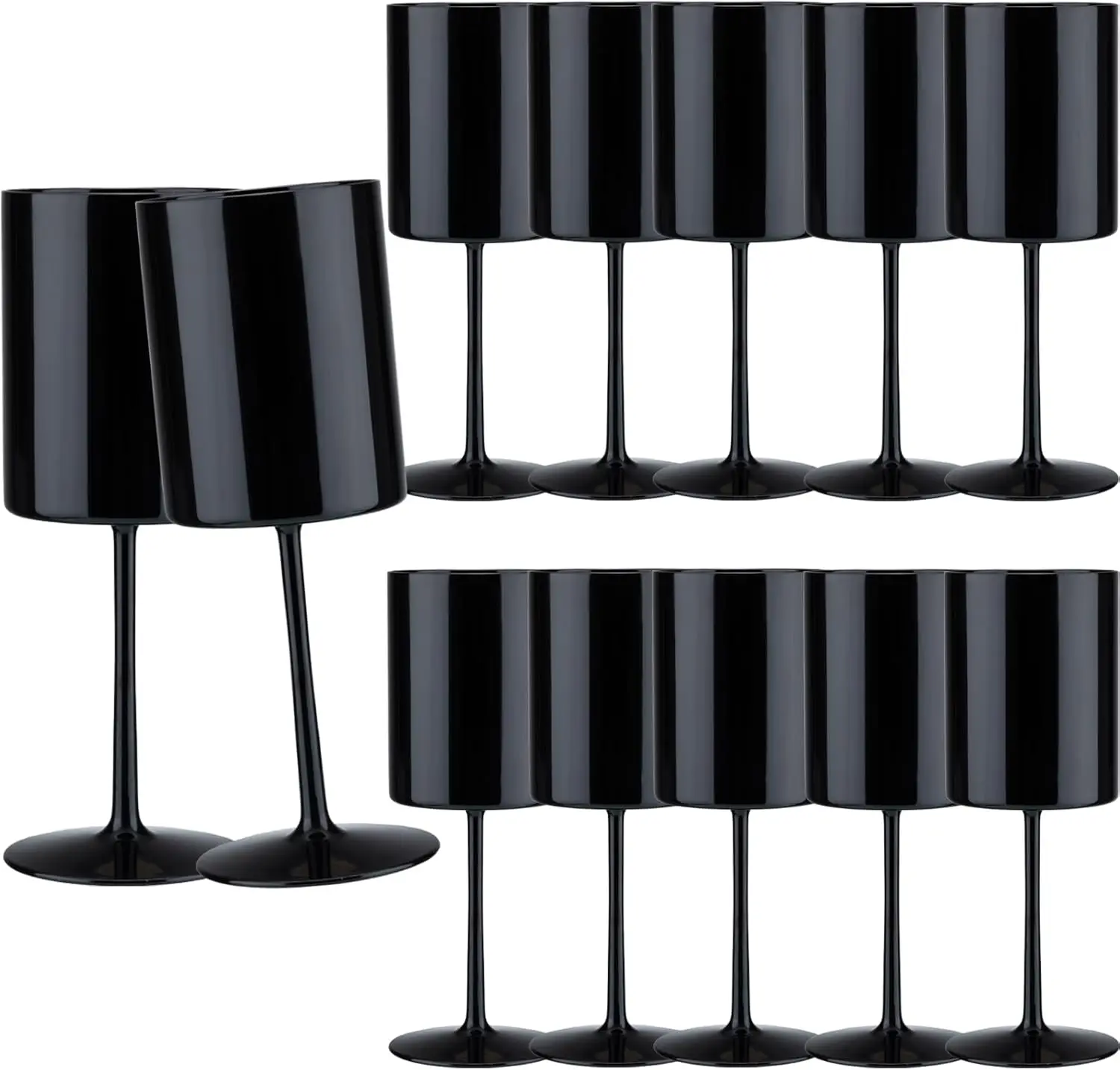 

12-Pack 10 oz Reusable Acrylic Wine Glasses, Shatterproof Champagne Goblets for Wedding, Christmas Party - Black