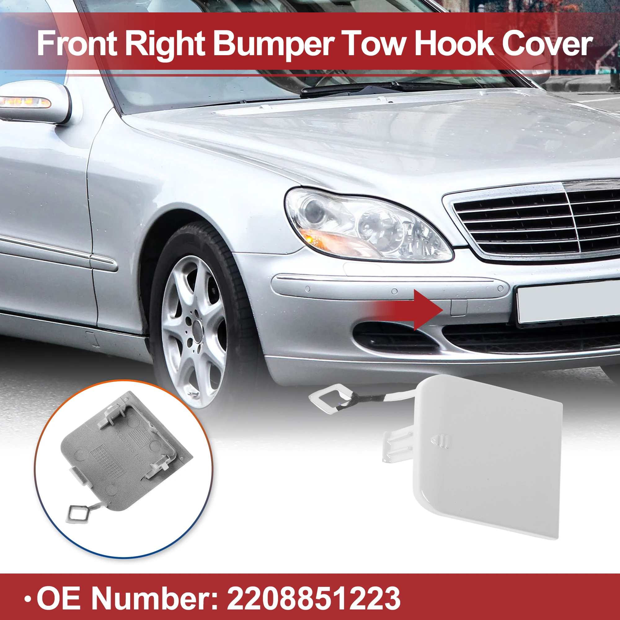 

X Autohaux Car Tow Hook Cover Cap for MercedesBenz S-Class W220 Hook No.2208851223 White
