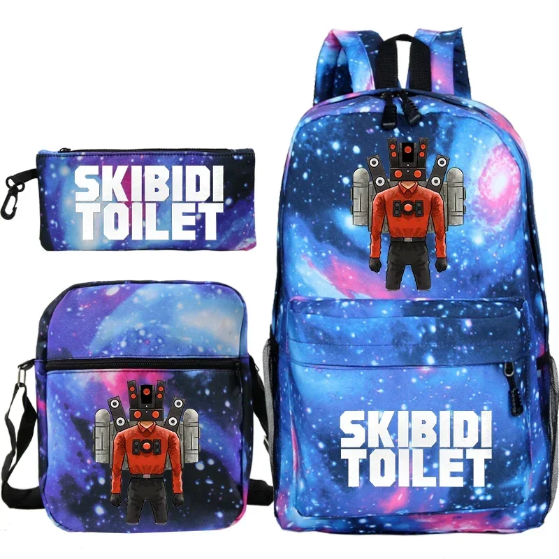 Skibidi-mochila con estampado de dibujos animados para niños y niñas, Bolsa Escolar de viaje ligera, de alta calidad, Juego de 3 piezas