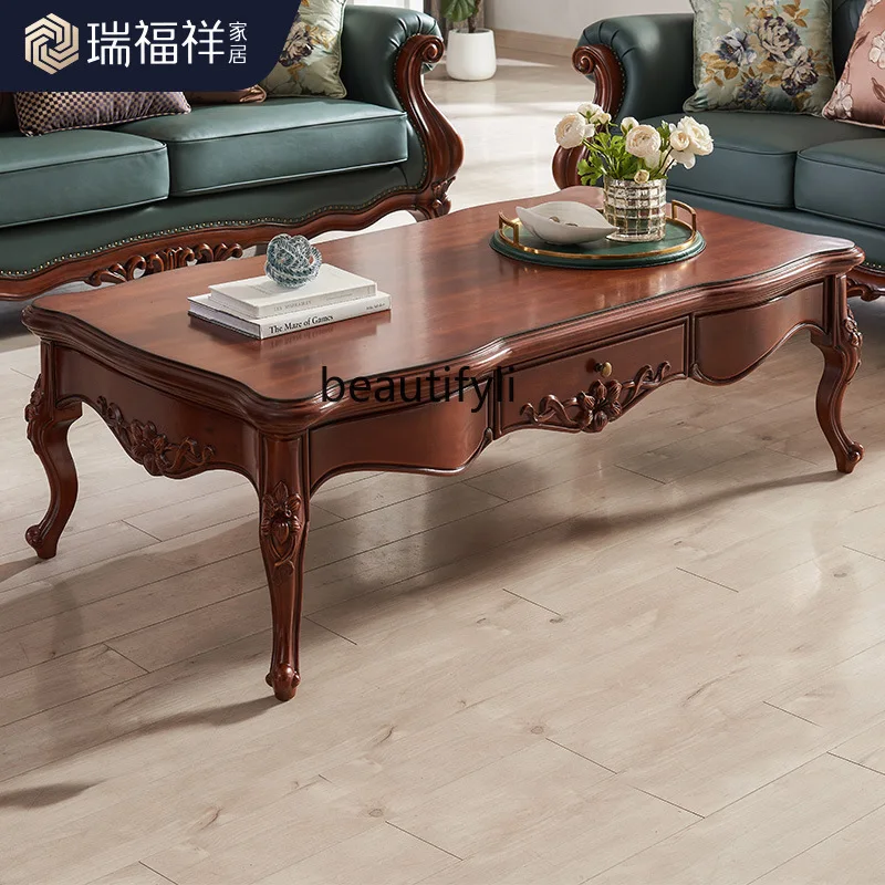 

American solid wood coffee table living room household rectangular tea table with storage tea table