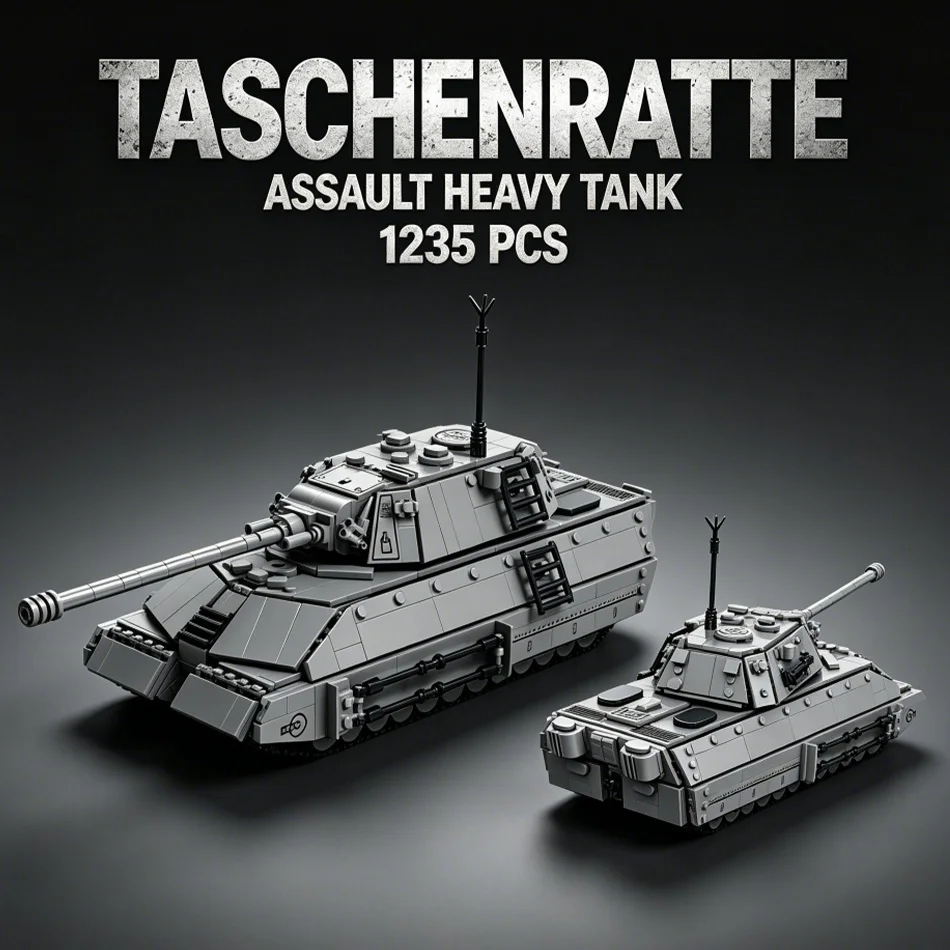 1235Pcs MOC Military Tier XI Taschenratte Assault Heavy Tank Model Building Blocks German Panzer VIII Maus Tank Bricks Toys Gift