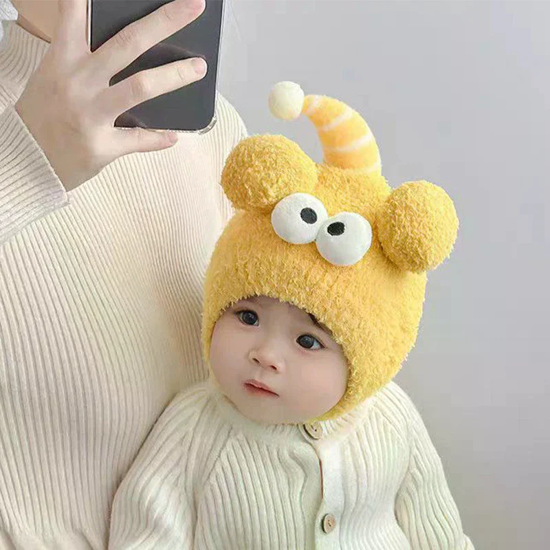 秋と冬のベビー帽子超かわいい面白いウールイヤーマフ男の子と女の子の赤ちゃん暖かいぬいぐるみ帽子