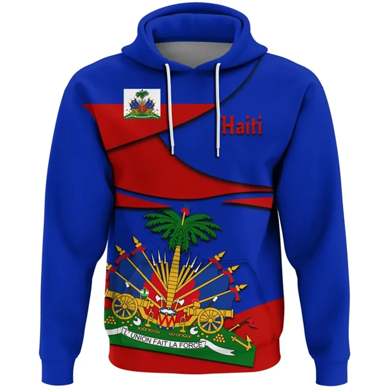 Autumu New 3D Printed HAITI National Flag Emblem New In Hoodies & Sweatshirts Haiti Coat Of Arms Graphic Hooded Hoody Top Hoodie