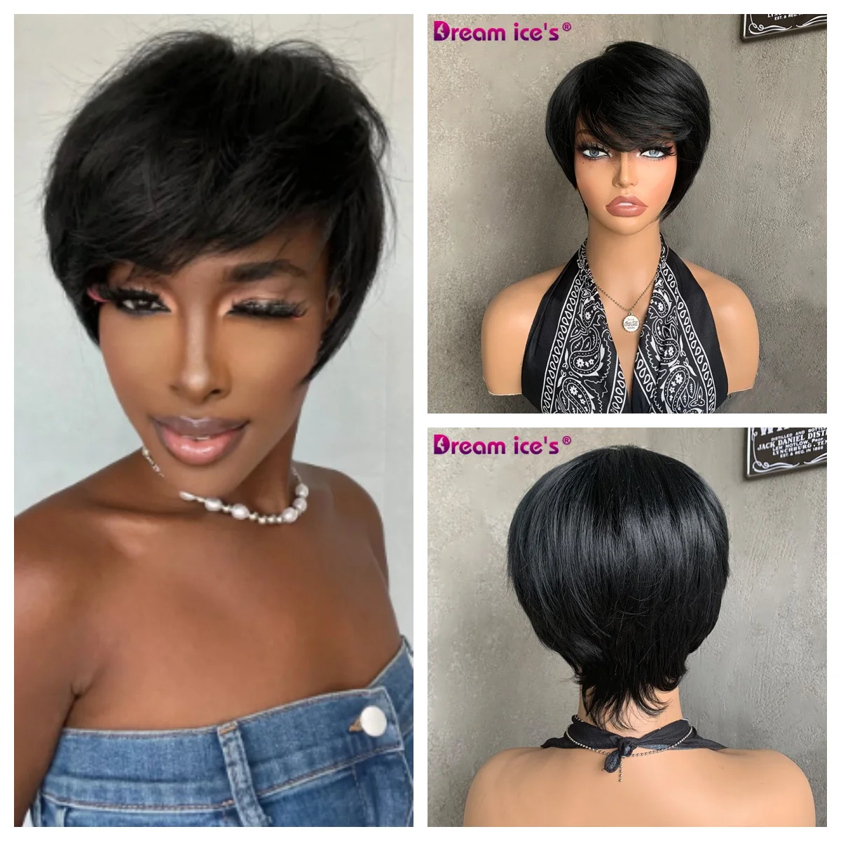 Short Synthetic Wigs for Black Women Short Straight Wig with Bangs  Heat Resistant Fashion Pixie Cut Wig Cheap  Wigs Daily Wear