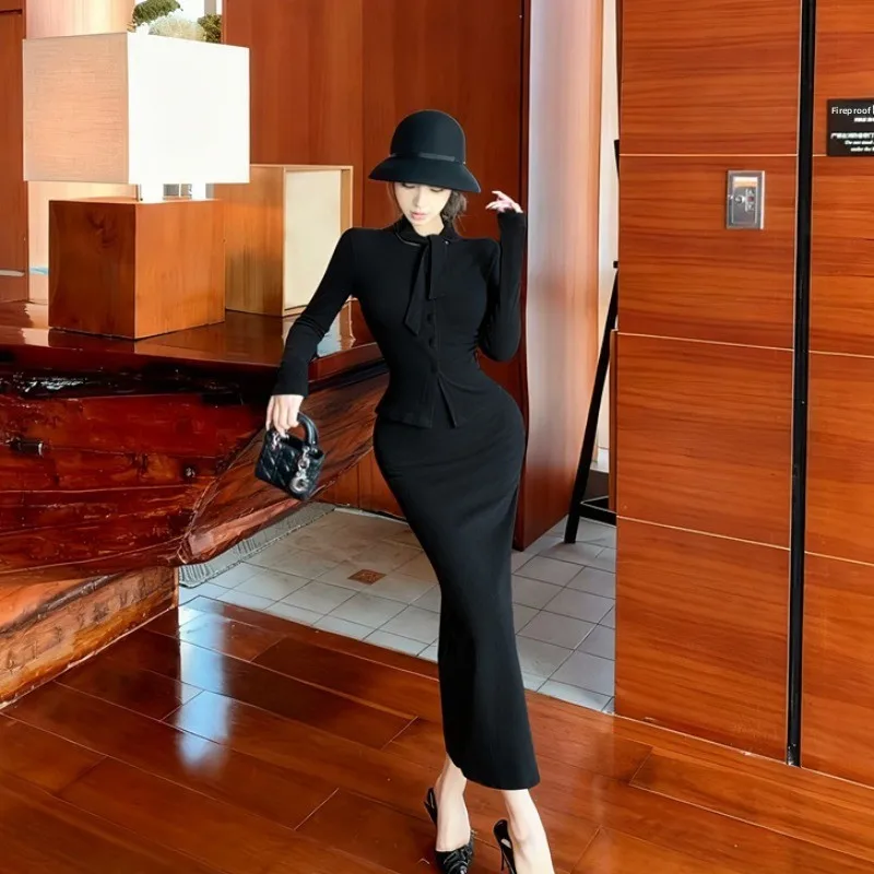 

Осень-зима, новый женский комплект с длинной юбкой, мягкий бархат, облегающий облегающий костюм для похудения Dr Faionable, ветер, зима, ко...