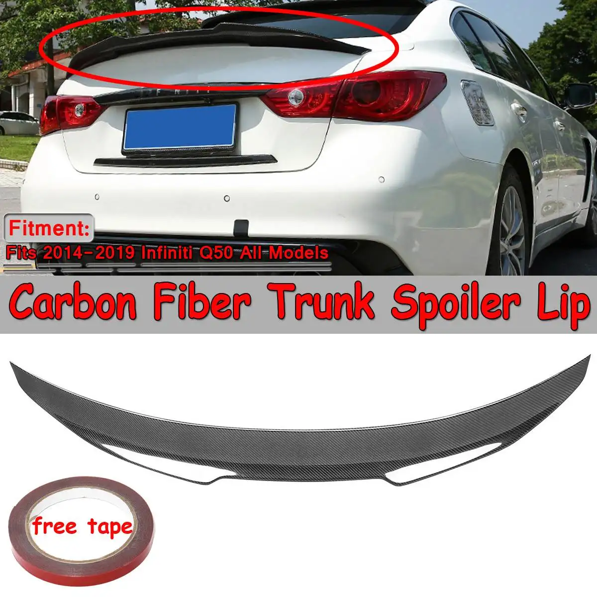 PSM Style High Kick Real Carbon Fiber Car Rear Trunk Boot Lip Spoiler Wing Lip For Infiniti Q50 2014-2019 Wing Spoiler