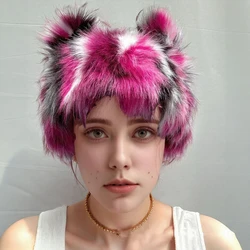 Imitation fur hat rainbow cat ear headwear festival funny dress hat party performance color fox hair warm hat