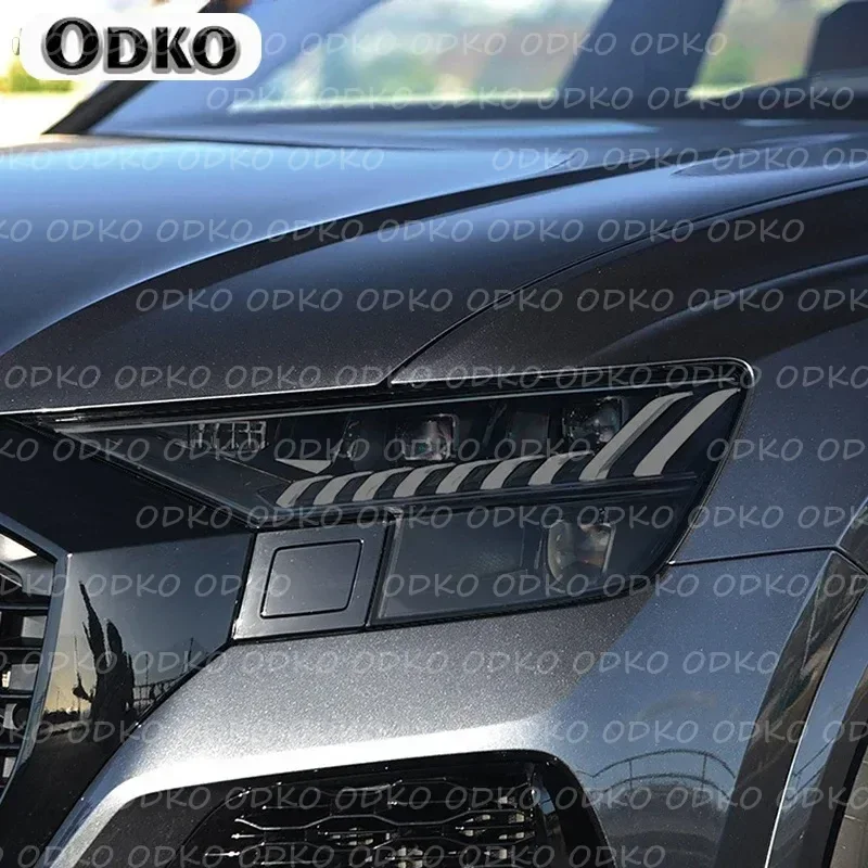 

2 Pcs Car Headlight Protective Film Smoke Black Tint Wrap Vinyl Transparent TPU Sticker For Audi Q8 SQ8 RSQ8 2019 2020 2021 2022