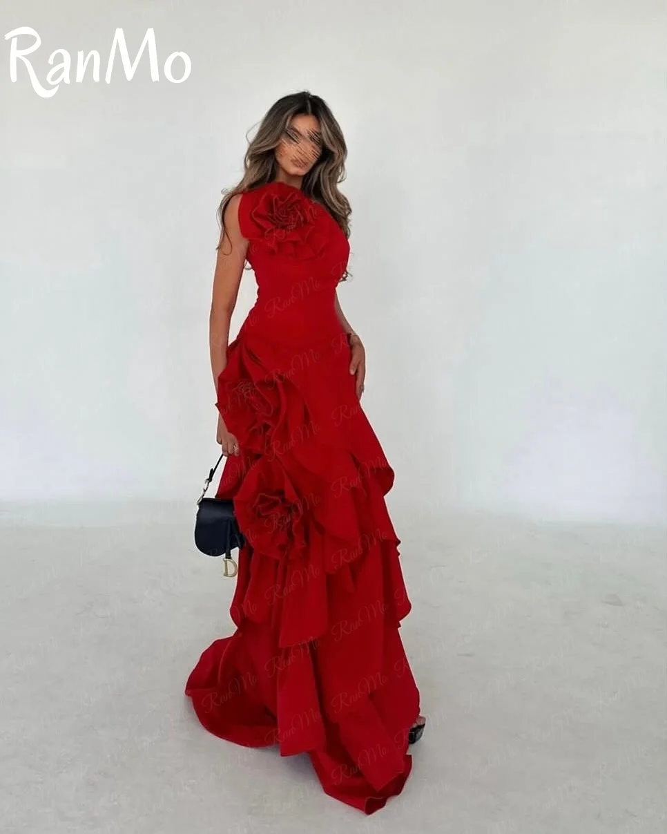 Ranmo Elegant Red 3D Floral A-line Taffeta Evening Dress Strapless Floor-Length Wedding Dresses Sleeveless vestidos de fiesta image 2