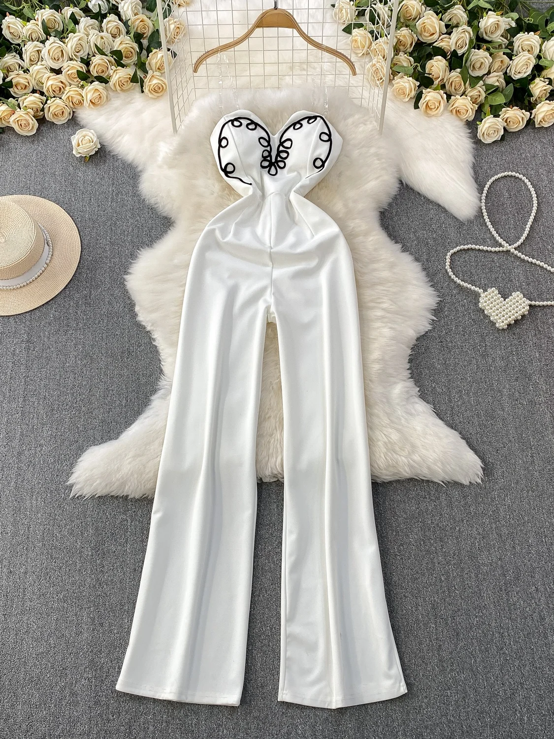 

Широкие брюки с вышивкой на талии, женские брюки Rer с накладкой на грудь, новые летние утягивающие длинные брюки