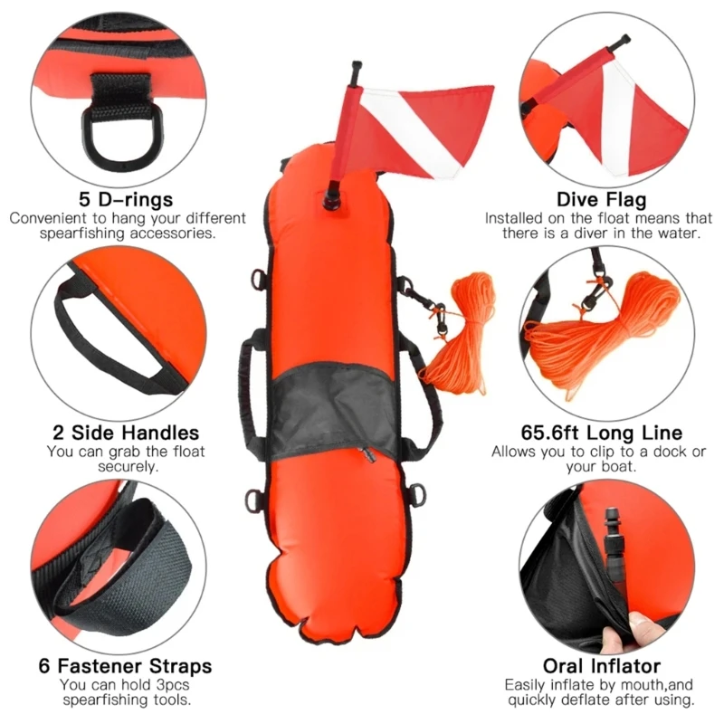 

Safety Buoy with Flag And Rope Durable Diver down Marker Float for Water Sports And Underwater Activities