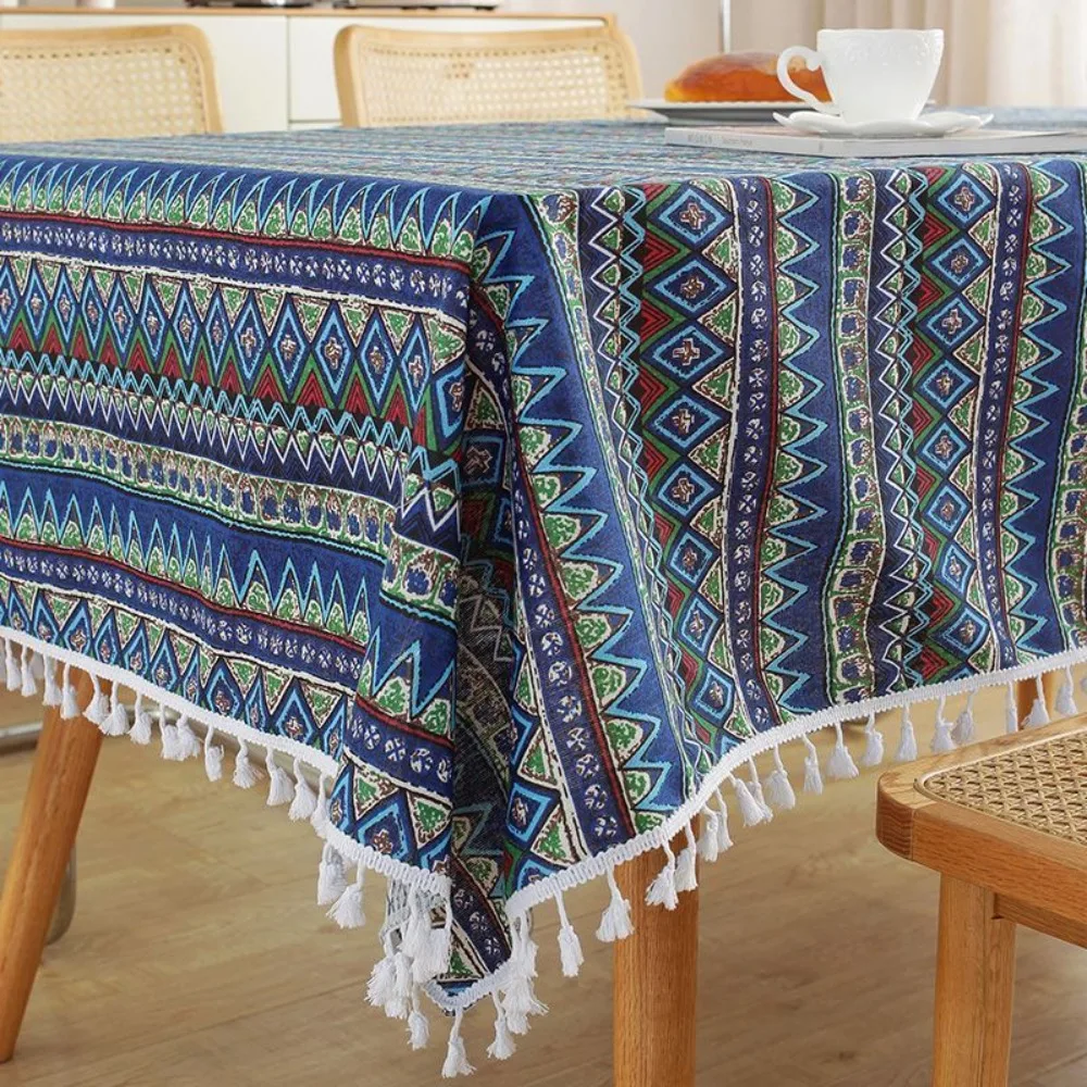Nordic Style Ethnic Tablecloth Anti-slip with Tassel Table Cover Heat-resistant Rectangular Table Protecter Home Decoration