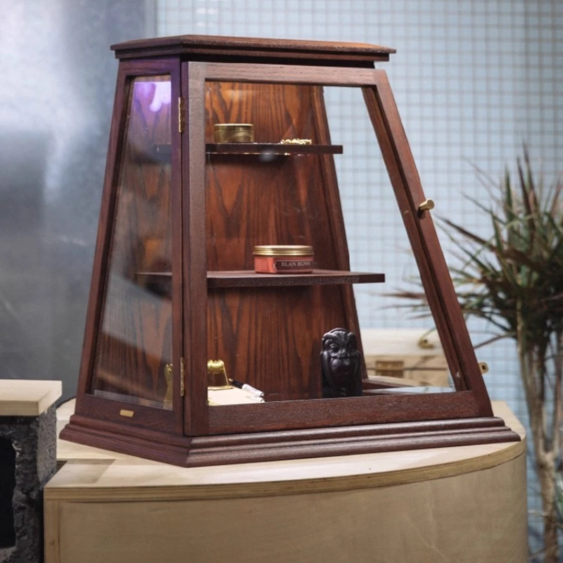 

Ash wood tenon and mortise trapezoidal cabinet, retro glass cabinet, jewelry display cabinet, museum series