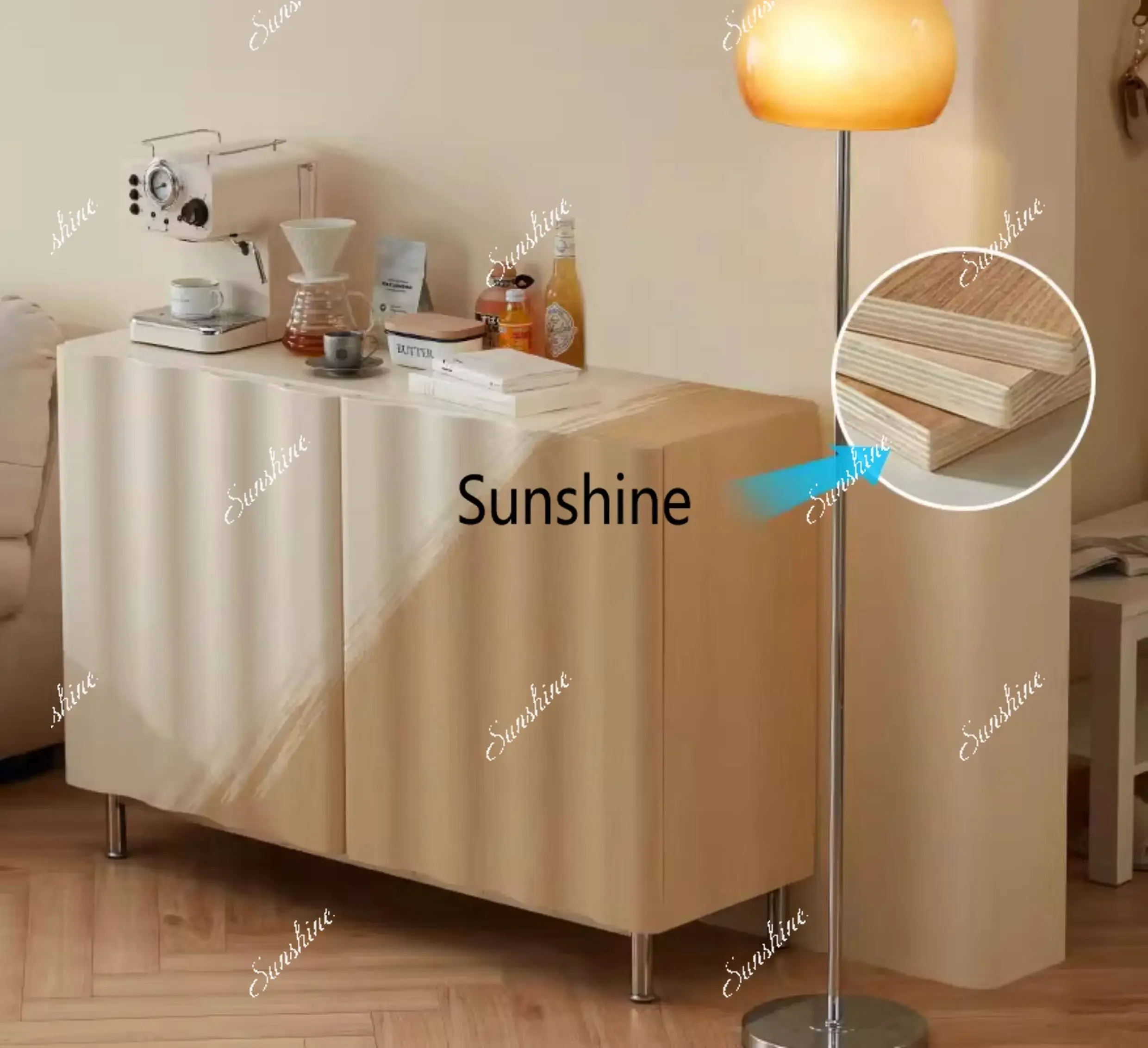 

French cream wind small apartment solid wood living room kitchen wall integrated locker