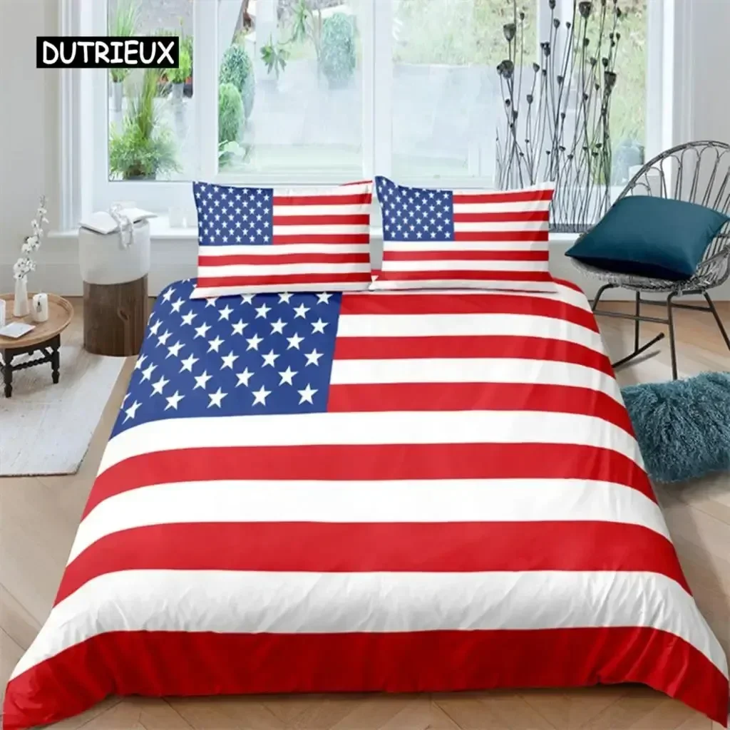 National Flag Duvet Cover Set King Size American Flag Bedding Set Microfiber Single Double Quilt Cover for Teens Adults