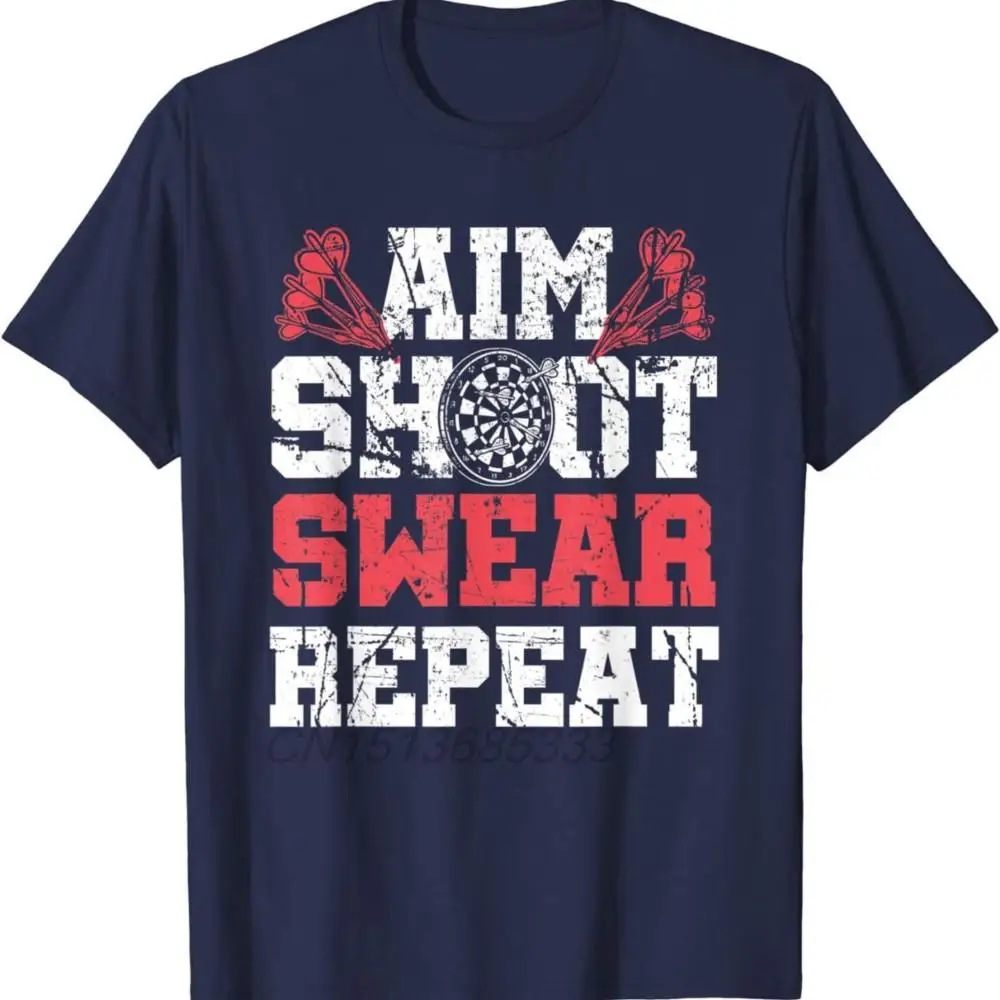 Aim Shoot Swear Repeat Retro Men Darts Enthusiast Sports Cotton T-shirts Darts Player Death Skeleton Dartboard Arrow Man TShirts