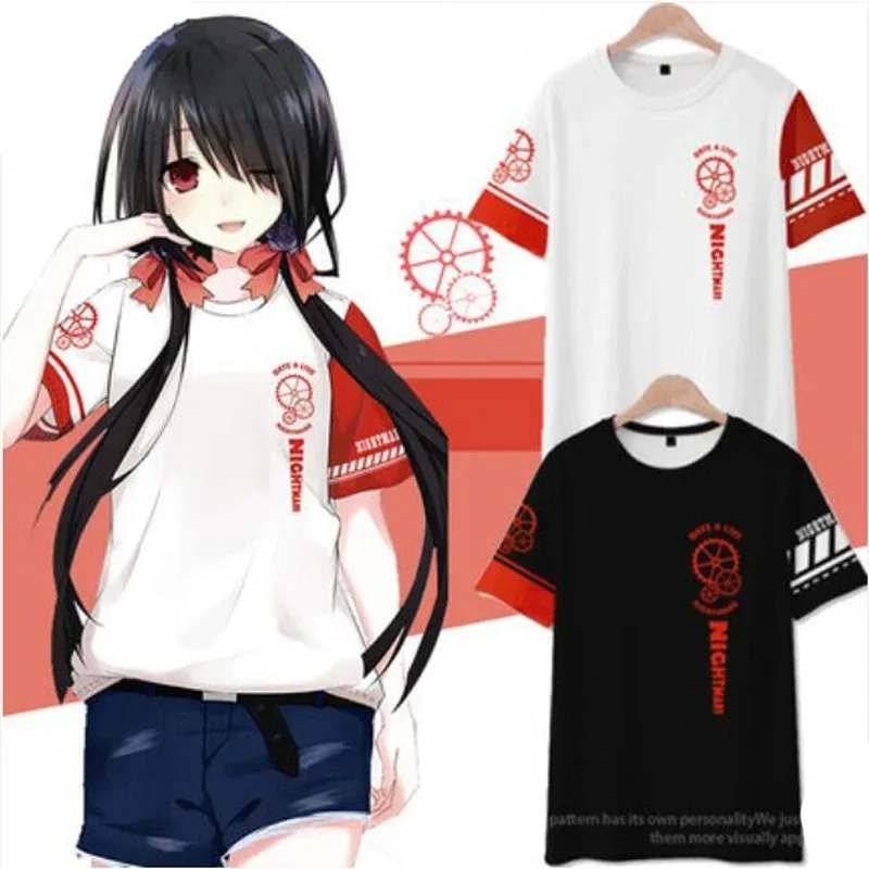 

Anime data um tokisaki ao vivo kurumi 3d impressão t camisa dos homens das mulheres verão moda manga curta engraçado camiseta