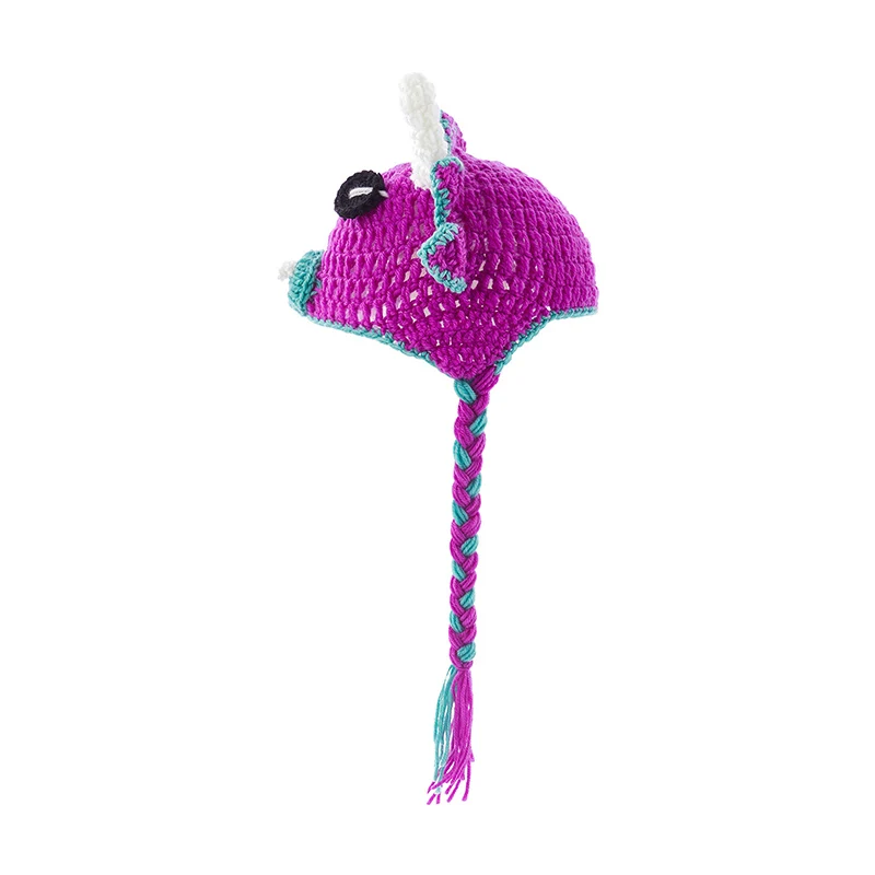 

Knit Triceratops Beanie with Braids Funny Dinosaur Crochet Cap Halloween Costume Novelty Winter Hats for Kids Toddlers