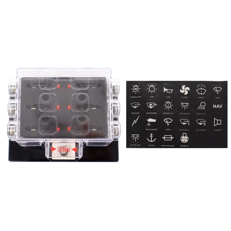 1 Set 6 Way Car Boat Bus Yacht Fuse Box Block Holder Cover ATP/ATC/ATO DC12-48V Fuse Box With Fuse Terminal Block