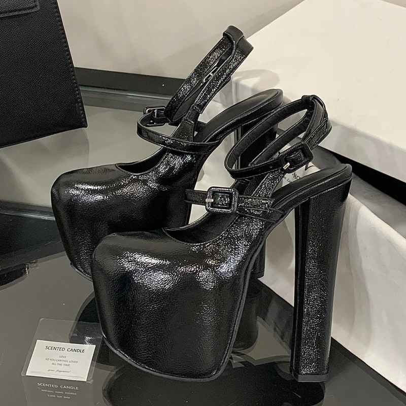 Aneikeh موضة روما منصة المتطرفة مكتنزة عالية الكعب مضخات مشبك حزام النساء ملهى ليلي نادي متجرد أحذية الحفلات #5