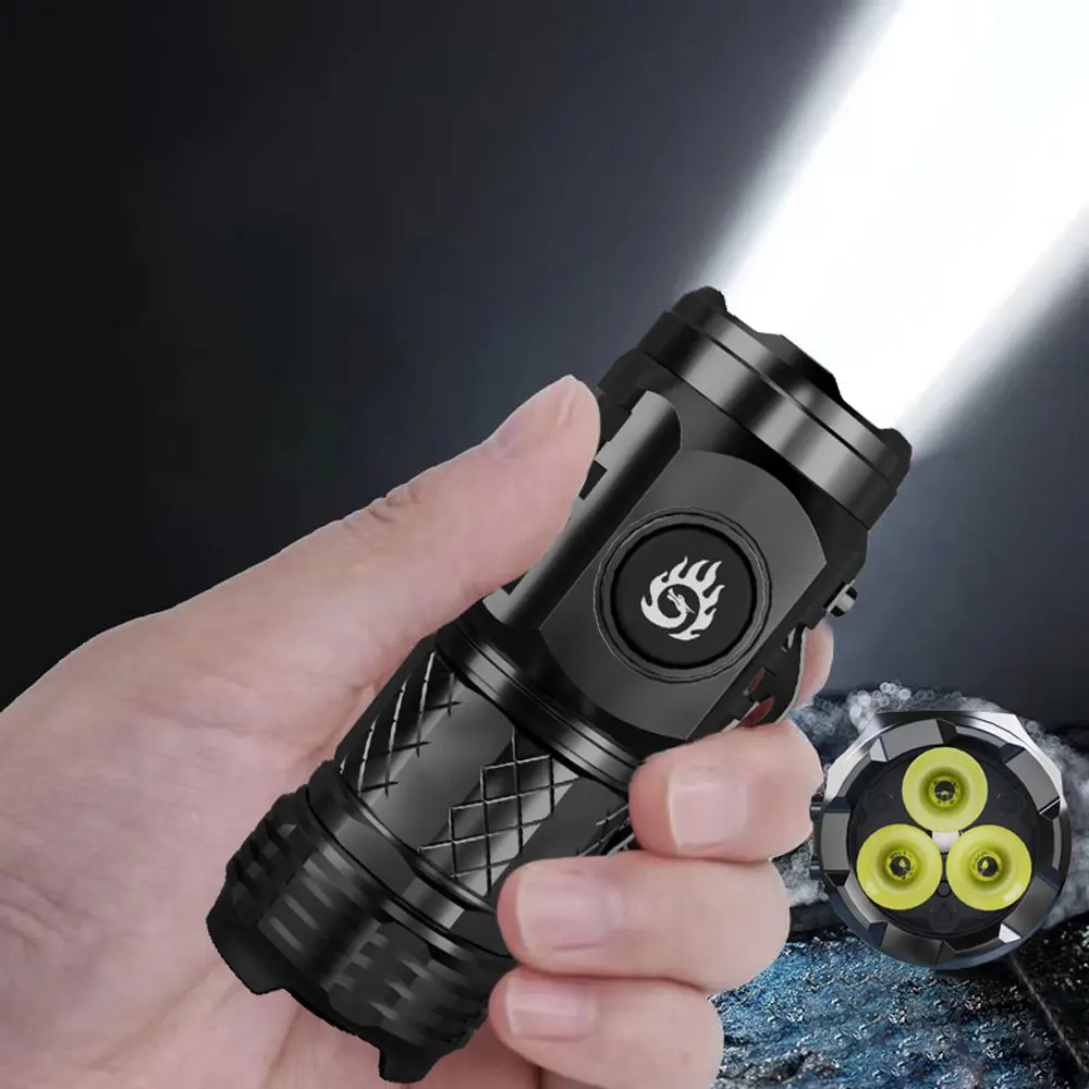 Three-Eyed Monster Mini Flash Super Power Flashlight Flashlight Strong Light Rechargeable Super Bright, Portable Lighting