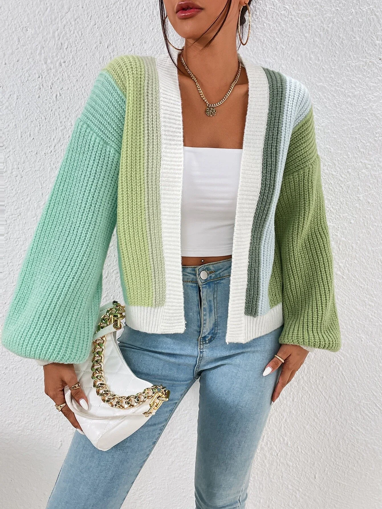 Qutie Colorblock Drop Shoulder Duster Cardigan