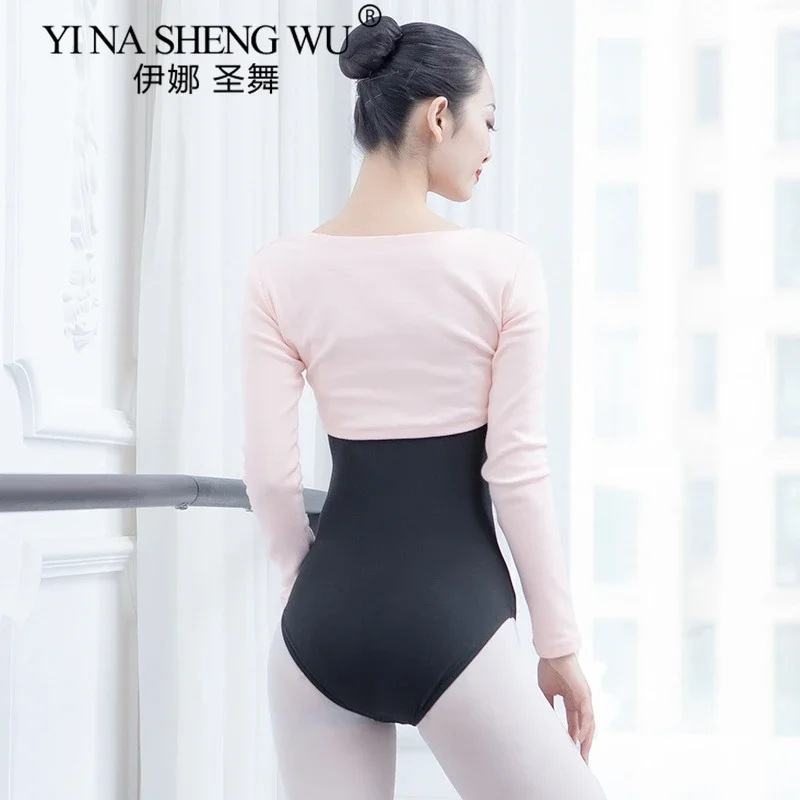 Top da ginnastica per danza classica per donna, manica lunga, abbigliamento da ballo per balletto, top corto in cotone, abiti da pratica di danza classica per ragazze