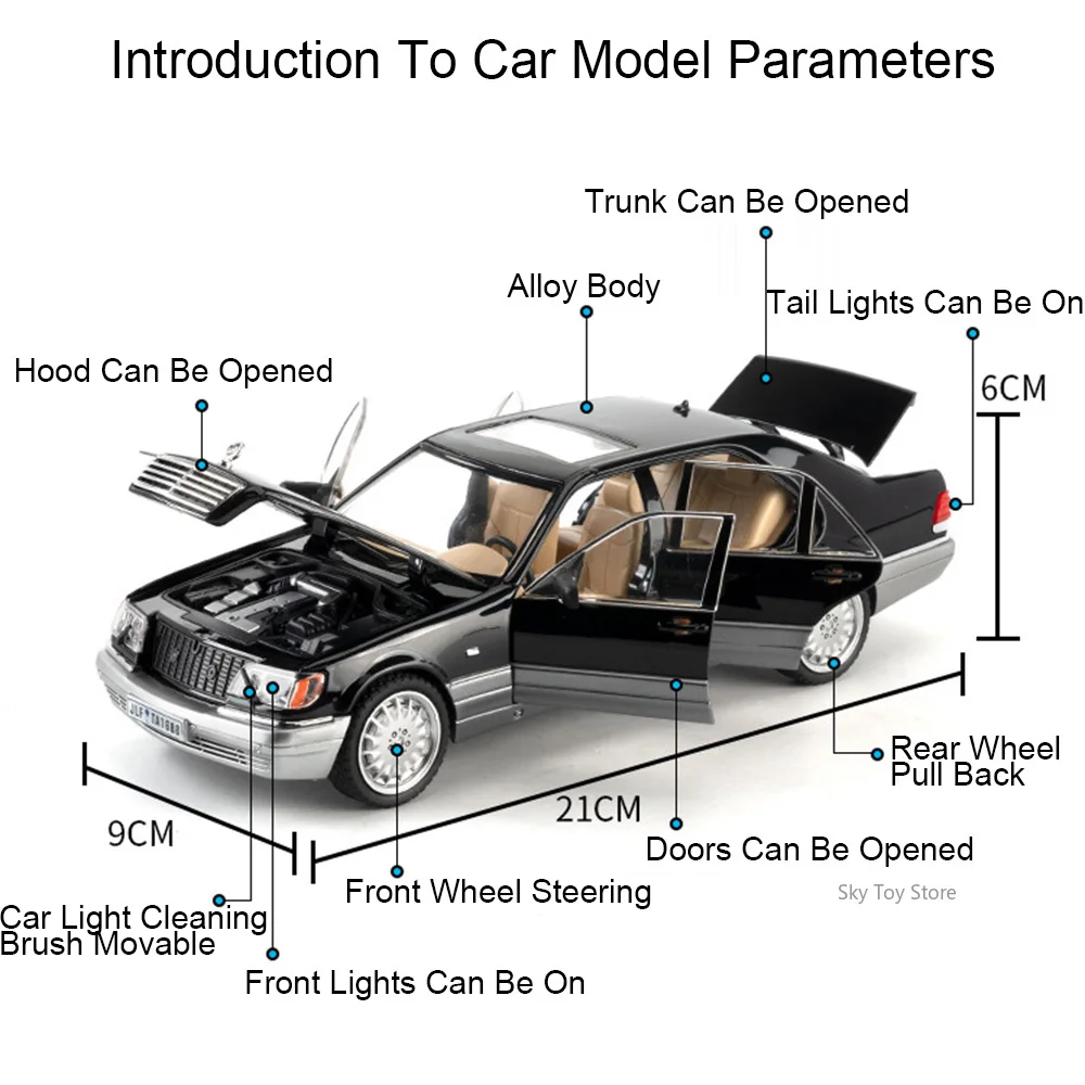 1:24 W140 320SEL alliage modèle S400L moulé sous pression voiture jouets avec son lumière retirer portes ouvertes véhicules miniatures cadeau du petit ami