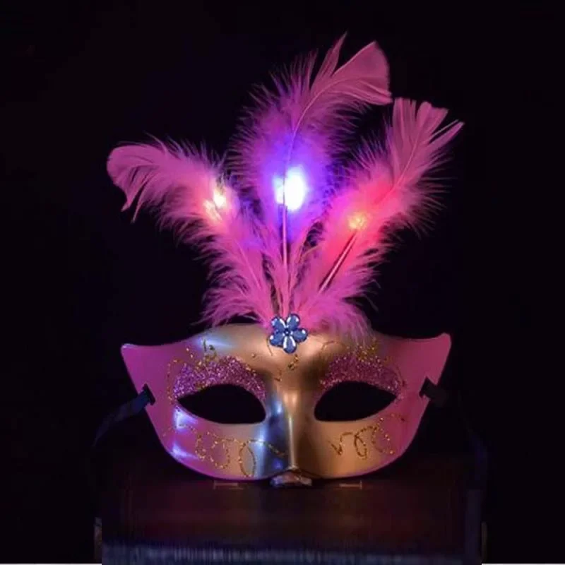 

Princess Venice Light Led Feather Mask Women Flashing Dance Party Decoration Cosplay Wedding Birthday Halloween Christmas