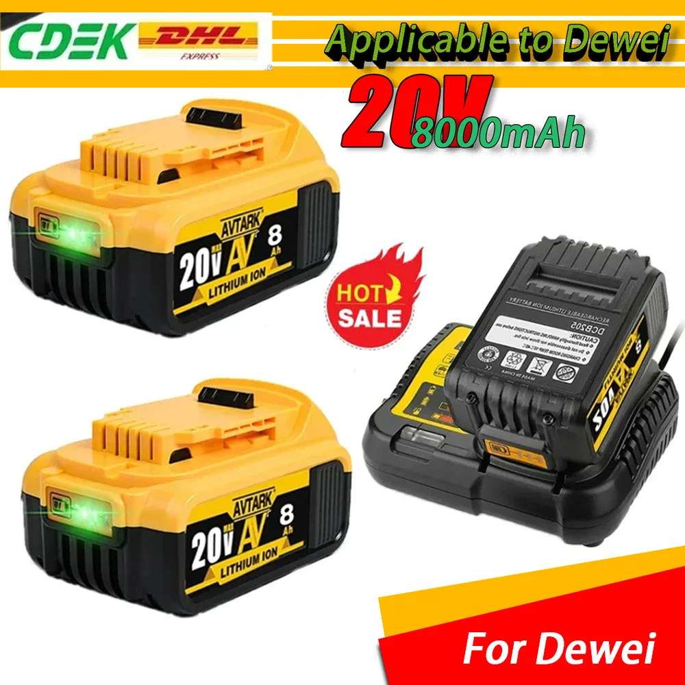 

20V 6000mAh DCB200 Replaceable Li-ion Battery Compatible for Dewalt 18V MAX Power Tools 18650 Lithium Batteries with charger