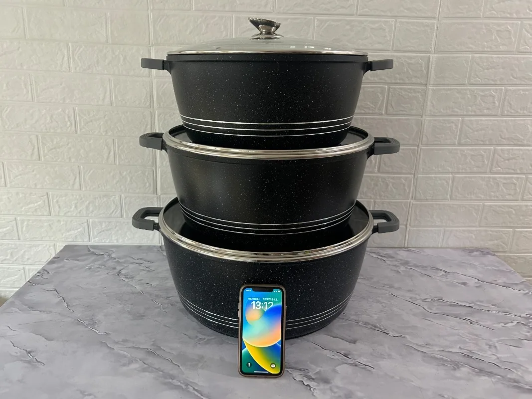 20 24 28 32 36 40 44cm 7 Pieces Non Stick Granite Coated Cookware Set Black Aluminum Nonstick Cooking Pots Pans Set