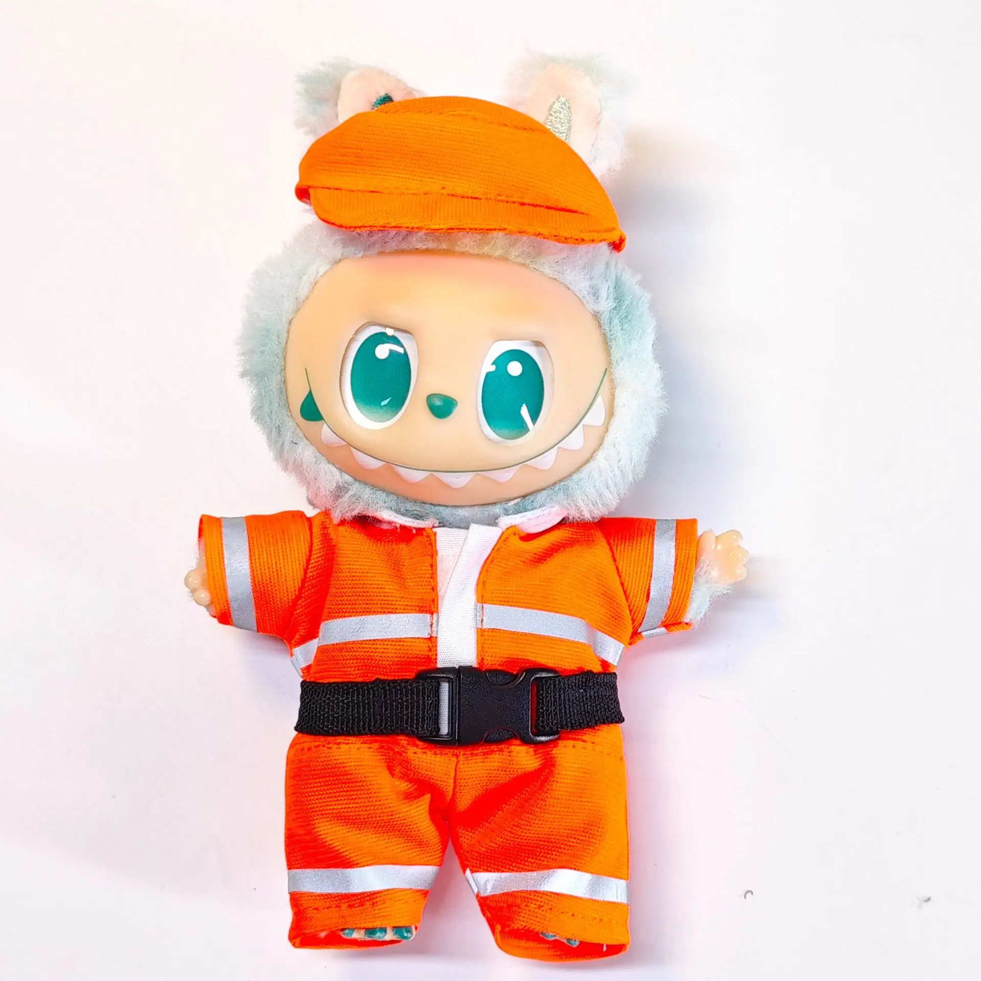 

For 17cm Labubu Doll Firefighter Uniform Outfit Complete Set with Helmet Ropa Labubu Clothes Doll Accessories