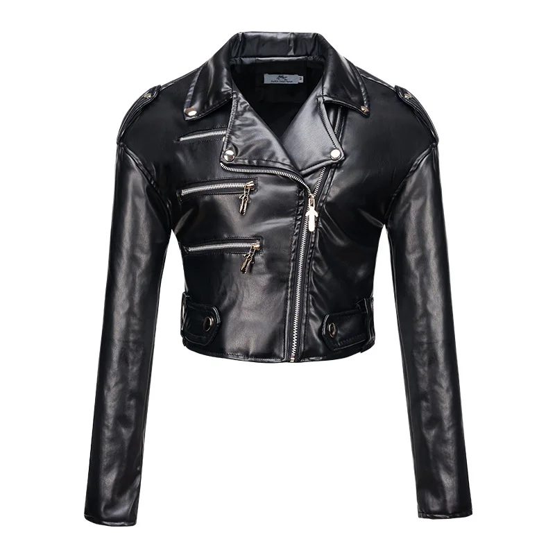 High Street Women's Motorcycle Jacket Padded PU Leather Jackets Moto Biker Short Coats Diagonal Zipper Racing Women Outerwears