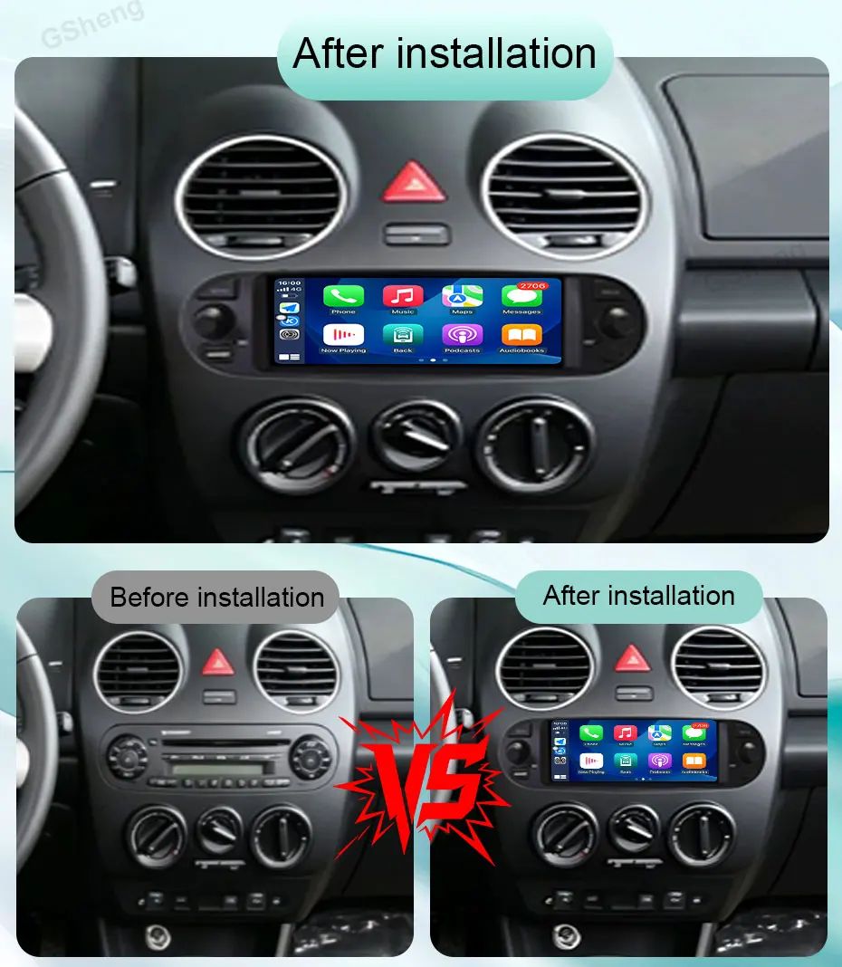 For VW Volkswagen Beetle A4 2004‑2010 GPS Navigation 6.28 inch QLED Touch Screen Auto Tools BT CarPlay Android Auto Split Screen