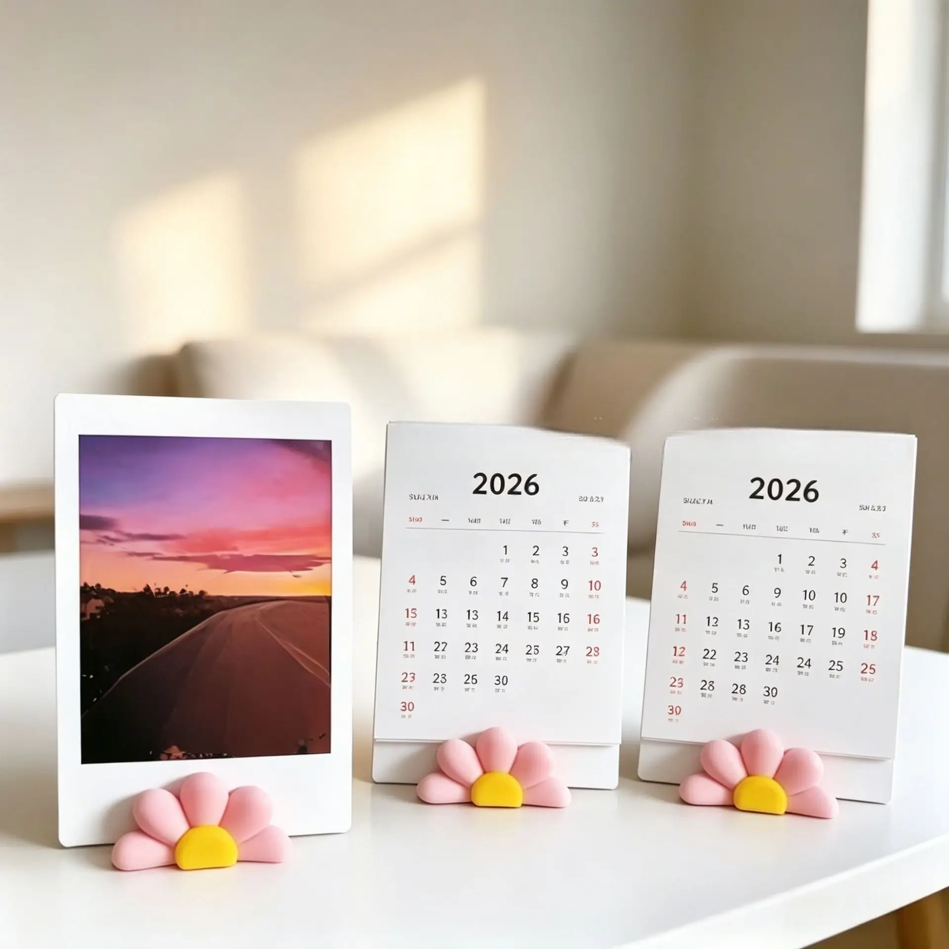 2pcs White and pink daisy photo holder - desktop small decorative frame/ photo holder, suitable for small-sized photos