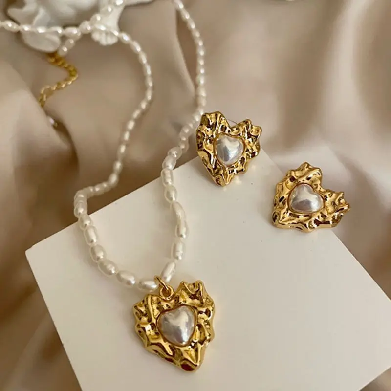 رومانسية التجاعيد الحب القلب لؤلؤ المياه العذبة الطبيعية 14K الذهب معبأ الإناث قلادة قلادة مجوهرات لا تتلاشى هدايا الزفاف #1