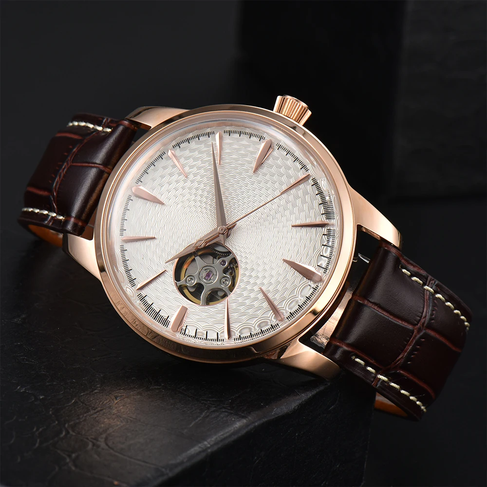 Men Watch Customized logo NH38 Watch Cocktail Automatic Watch Double Dome Sapphire Crystal Case open heart HN38 Movement