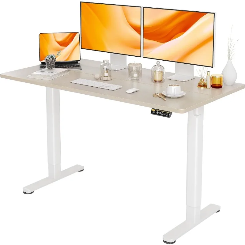 Electric Standing Desk, Adjustable Height Stand up Desk, 48x24 Inches Sit Stand Home Office Desk with Splice Board, Black Frame