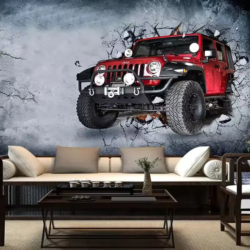 Custom Poster Photo Wall Mural Papel De Parede 3D Retro Car Broken Wall Bar Restaurant Living Room Boys Bedroom Decor Wallpaper