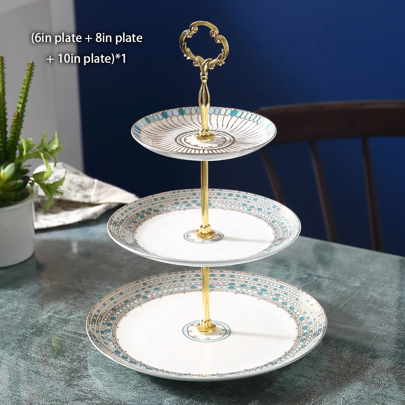 Pastoral Bone China Fruit Plates Set Cake Stand Plate Buffet Snack Dishes Candy Dish Bread Ceramic Tray British Tableware Decor image 3