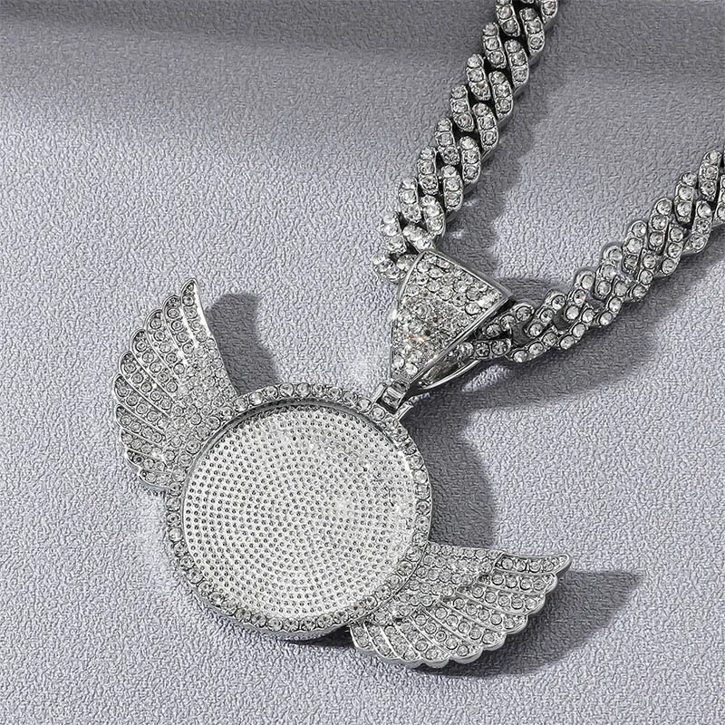 Collar con imagen personalizada para hombres y mujeres, cadena con colgante de recuerdo de foto personalizada, alas de Ángel CZ, joyería de Hip Hop, 18 pulgadas